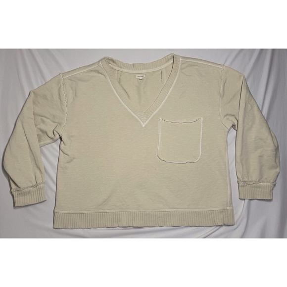 Pilcro Sweaters - Pilcro Anthropologie Montana Pocket Knit Top Ivory V-Neck Sweatshirt Size Large